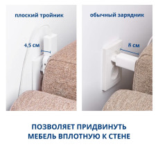 Тройник плоский поворотный для розетки, разветвитель 180 градусов, переходник